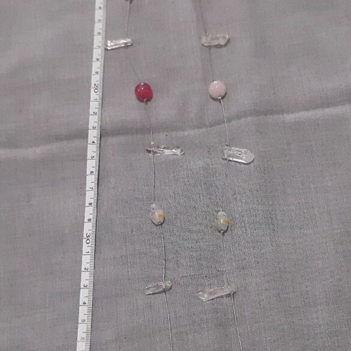Kristine long necklace with natural pink and white stones, silver 925