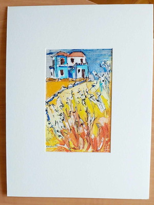 Oil pastel original artwork 'Exochiki katoikia stin Tzia' by Marina Krontira new