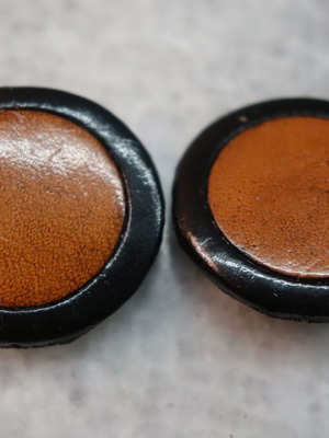 Leather earrings with clip like new, black and beige