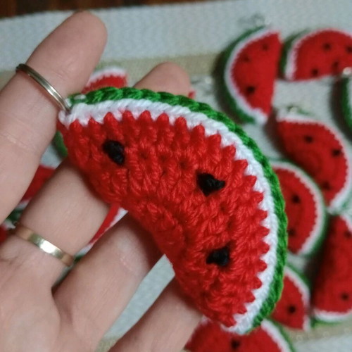 Knitted watermelon keychains handmade, made to order