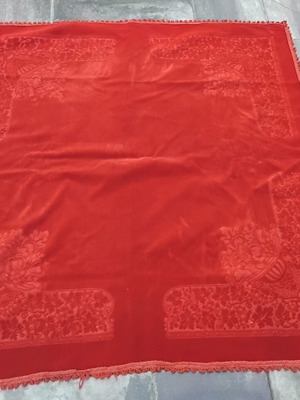 Vintage βελούδινο τραπεζομάντηλο μπορντό 1,35 x 1,35 μ.