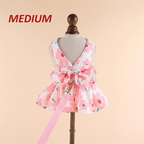 Pink Spring dog dress set size Medium new with walking leash