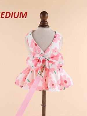 Pink Spring dog dress set size Medium new with walking leash