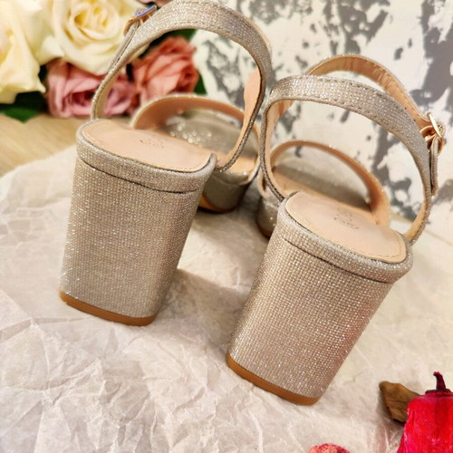 Cassandra sandals with rhinestones, thick heel and strap, new
