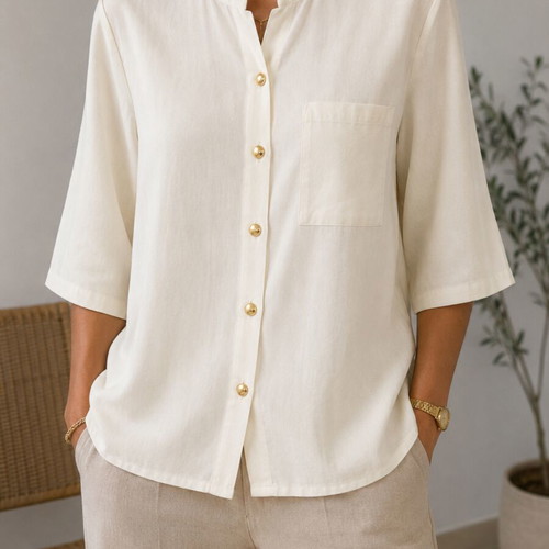 Diva shirt used, cream color, size L, gold buttons