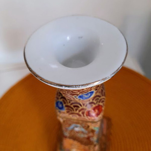 Satsuma hand painted candlestick vintage, like new, ceramic