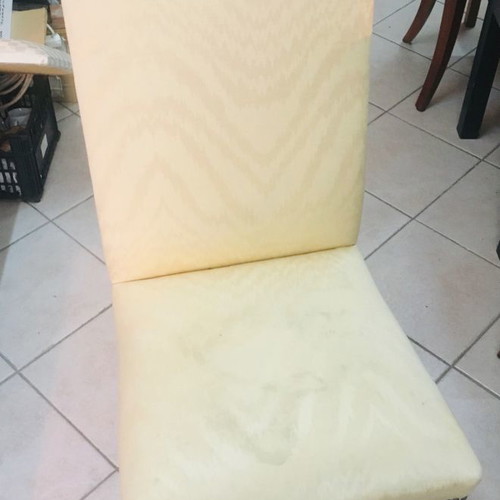 Dining chair used, moiré fabric, solid wood legs