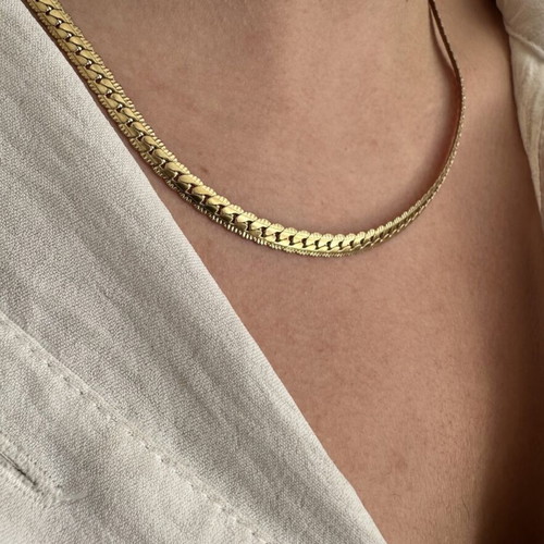 Unisex necklace gold-plated steel new, gourmet 3mm flat chain