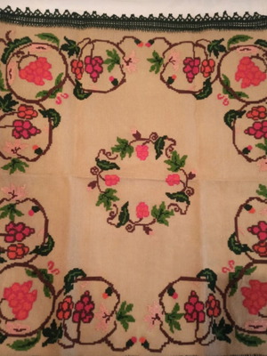 Embroidered tablecloth with handmade lace like new