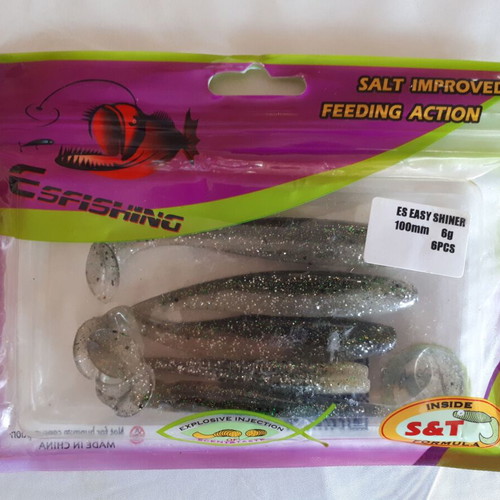 Fishing silicone lures used, 6 packs of shad and curly tail types