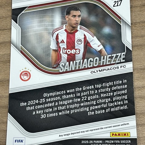 2025-26 Panini Prizm FIFA Soccer RC Santiago Hezze card like new