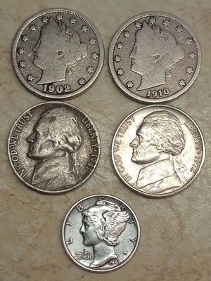 Us Coins Pack of 5 from 1902, 1910, 1941, 1972