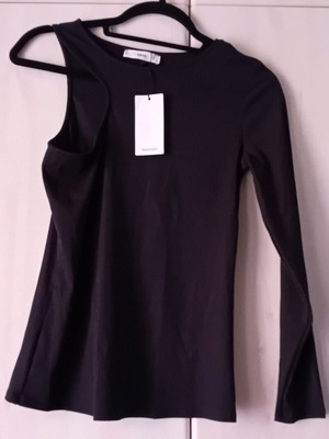 Mango black ribbed one-shoulder top size M new