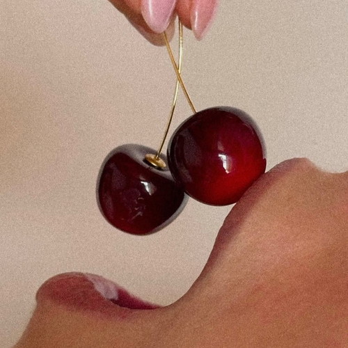 Cherry earrings new, red and gold color