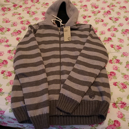 Solid jacket new, gray, size XL with hood and zipper