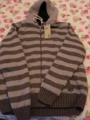 Solid jacket new, gray, size XL with hood and zipper