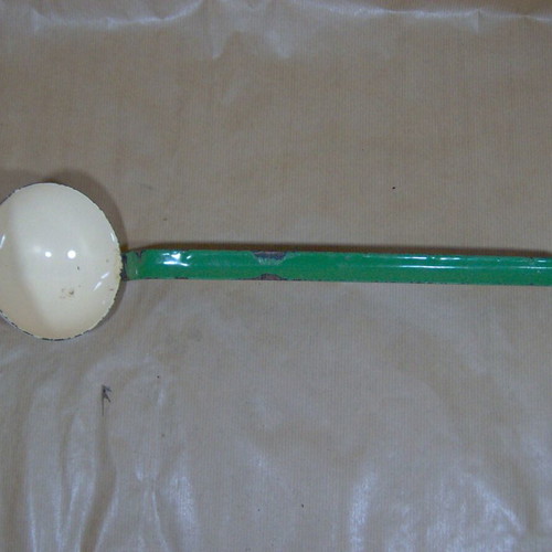 Enamel ladle vintage used with rust marks
