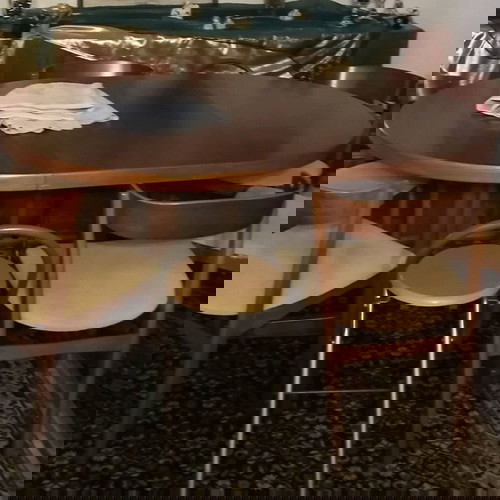 Τραπεζαρία με 6 καρέκλες, ροτόντα 130 εκ., μασίφ ξύλο τικ, σαν καινούργιο