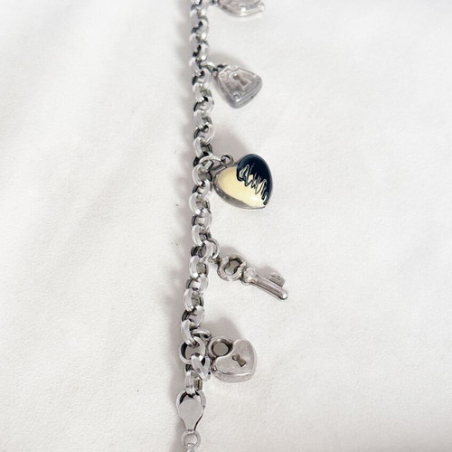 Vintage silver 925 bracelet with charms and ceramic heart used