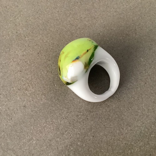 Original Murano Glass ring white-light green new with golden notes