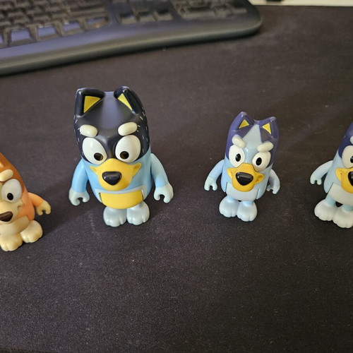 Bluey figures used, set of four Bandit, Bingo, Bluey