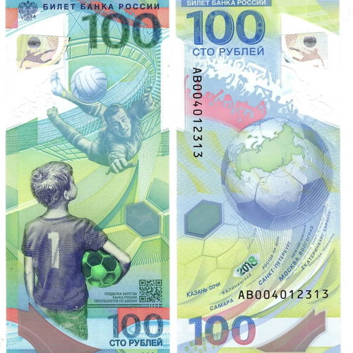 Russia 100 Rubles 2018 FIFA Cup Polymer Banknote new