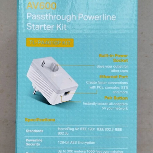 TP-Link TL-PA4010P AV600 Passthrough Powerline KIT like new