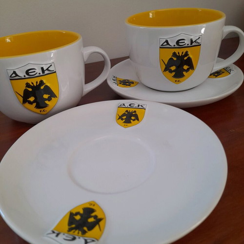 Ceramic breakfast set with embossed AEK crest new