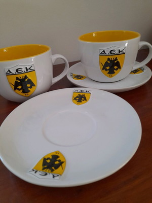 Ceramic breakfast set with embossed AEK crest new
