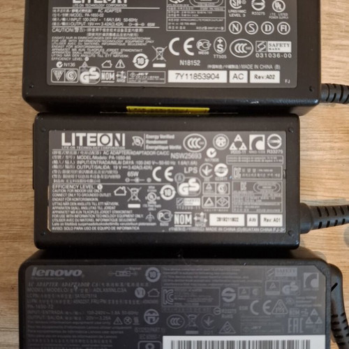 Laptop chargers pack of 3, 65W (2x LiteOn & 1x Lenovo)
