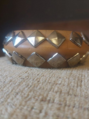 Vintage wooden bracelet used with silver studs beige