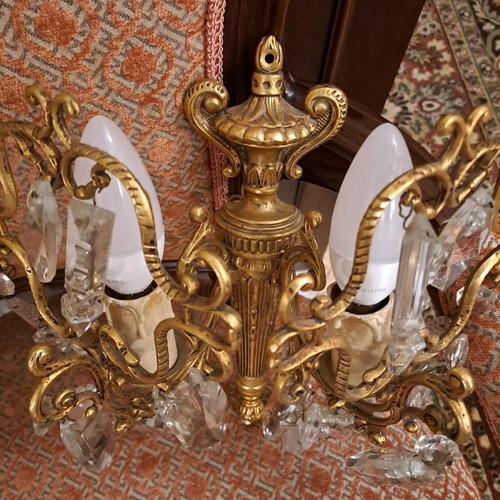 Set of bronze antique wall light sconces with crystals like new