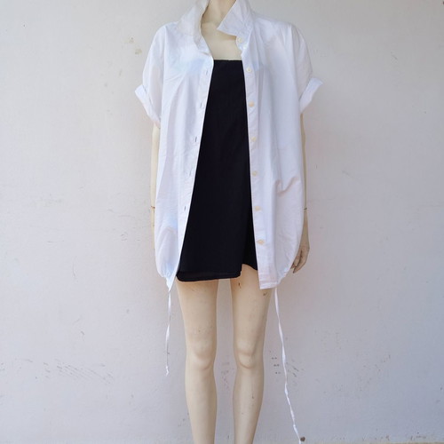 Oversize white shirt used with drawstring detail