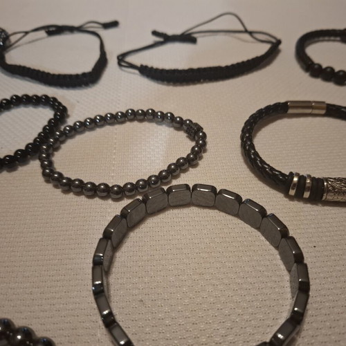 Men's Stainless Steel and Leather Bracelets like new, set of 23