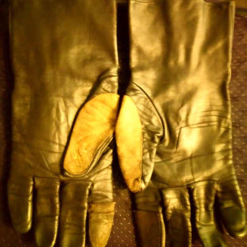 Leather motorcycle gloves used vintage UK Police tall black collectible