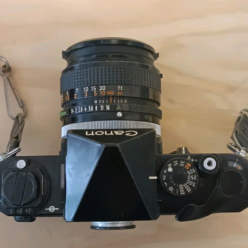 Canon F-1 with 50mm f/1.4 lens used with original leather case