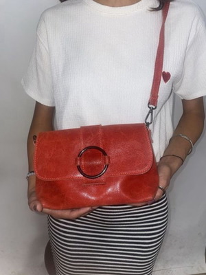 Genuine Leather Borse Pelle Crossbody Bag like new, red