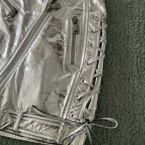 Manokhi metallic mini skirt XS real leather like new, silver