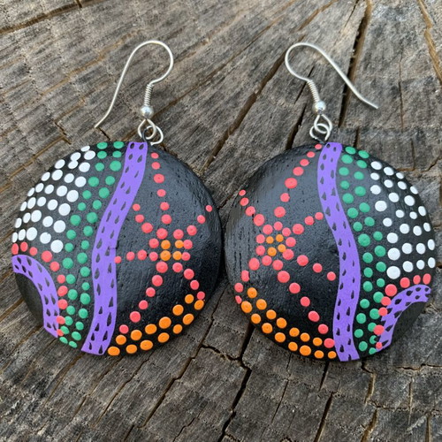 Aboriginal Style Handmade Wooden Earrings new