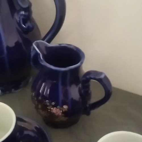 Vintage Yamato 1886 Japan tea set used, 8-piece blue porcelain