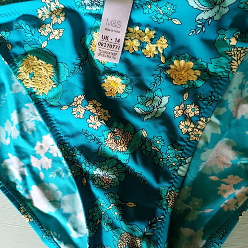 Marks and Spencer women's swimsuit used, blue with gold embroidery