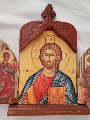 Τρίπτυχη ξύλινη θρησκευτική εικόνα με εκτυπωμένη εικόνα, καινούργια