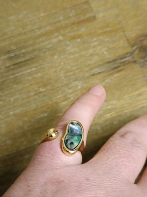 Retro women's adjustable stainless steel ring with amazonite stone new