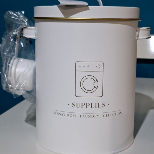 Metal Laundry Detergent Storage Box with Gold Details