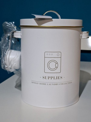 Metal Laundry Detergent Storage Box with Gold Details