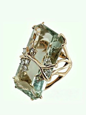 Elegant ring with light green zircon new, gold plated