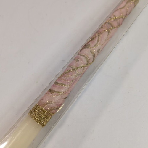 Easter candle 42cm like new, gold and pink