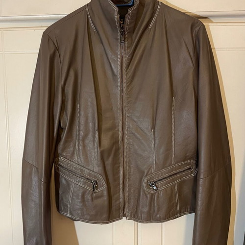 Leather women's jacket used, brown, size 36