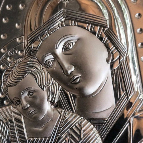 Silver icon of Theotokos Axion Esti like new