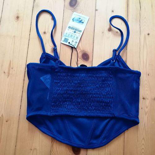 Stradivarius women's blue bustier crop top with underwire, size S